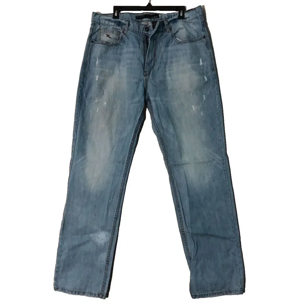 Rocawear Jeans Mens 38x36 Tall Light Wash Classic Fit HipHop Y2K Distressed VTG